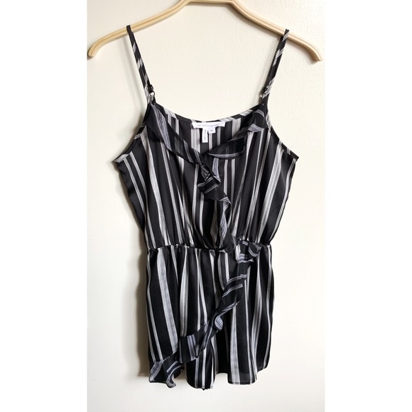 BCBGeneration | Wrap Front Striped Ruffle Romper - Picture 4 of 8